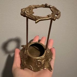 Set of 2 antique brass makeup brush stands